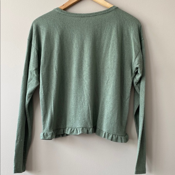 LOFT Sage Green Ruffle Sleeve Long Sleeve Blouse - Picture 4 of 10